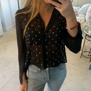 Nasty Gal sheer black button-up blouse with crystal details in perfect condition